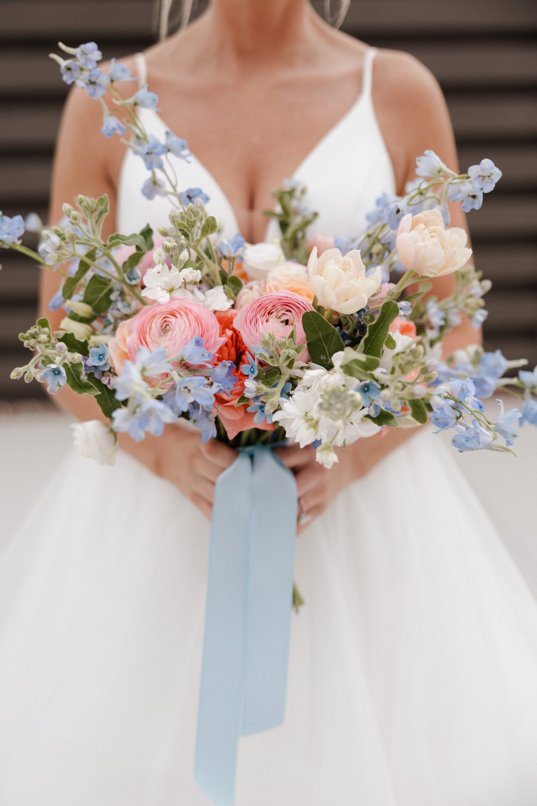 A bride's wildflower wedding bouquet