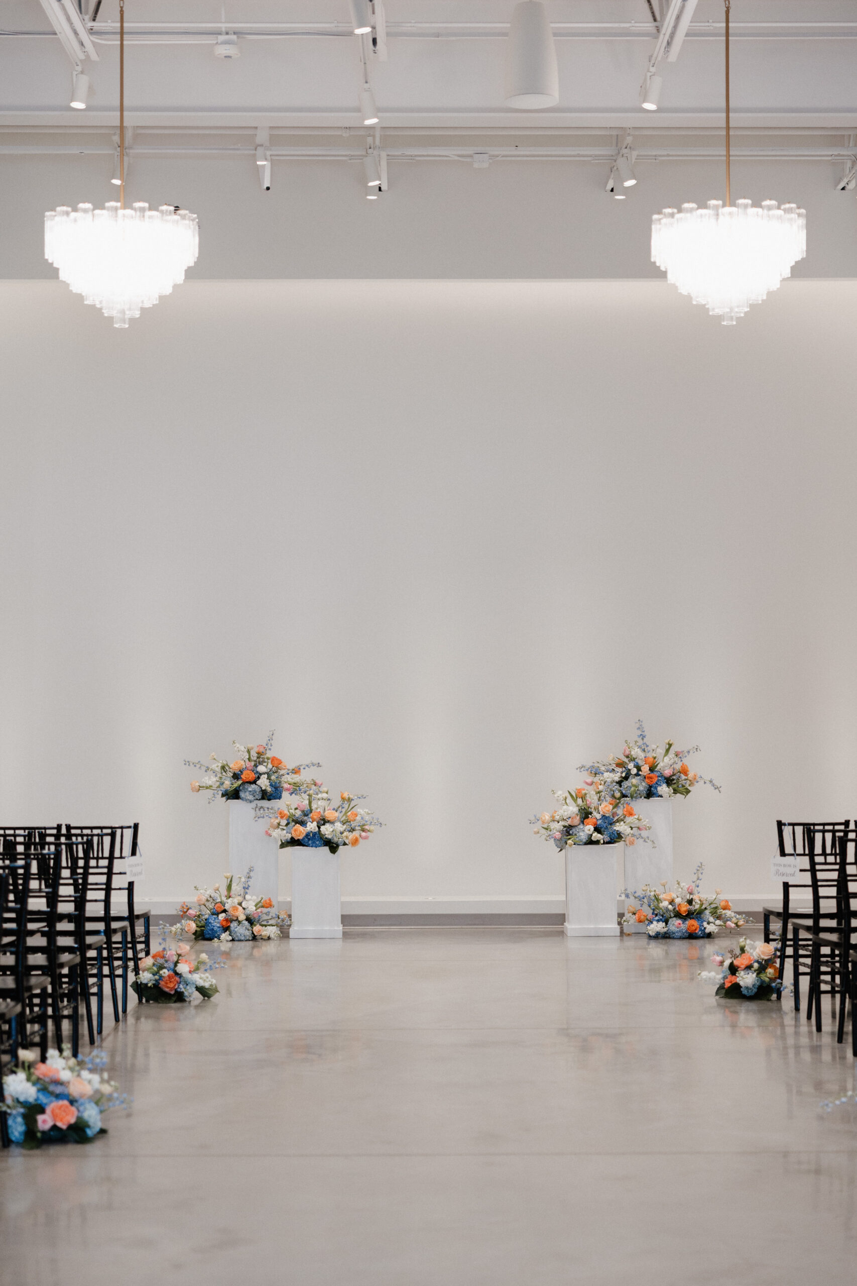 A wedding ceremony setup at a modern Wisconsin wedding venue