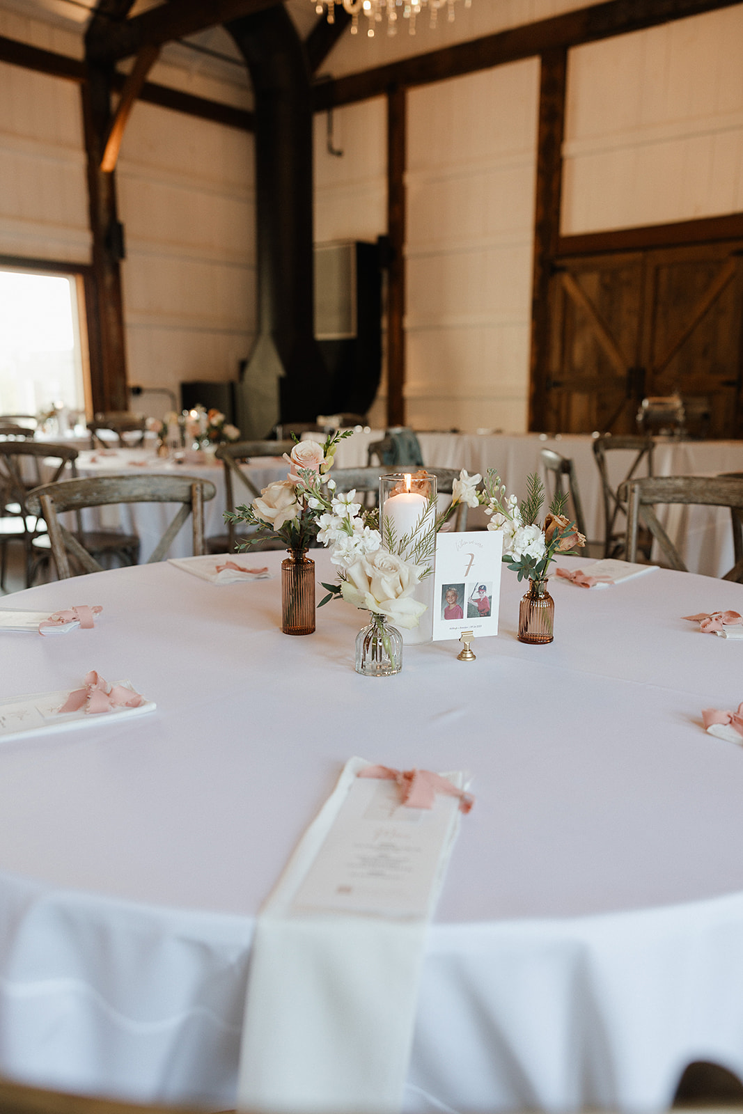 A wedding table setup for a wedding reception