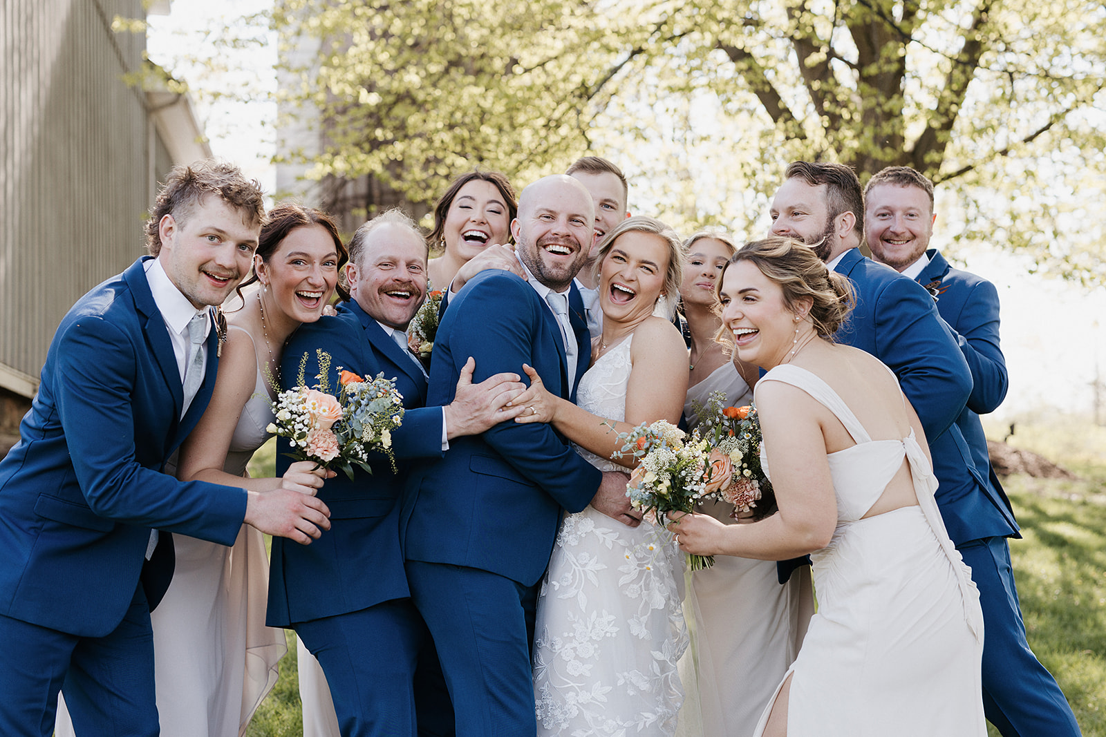 Wedding party photos during a wedding reception timeline