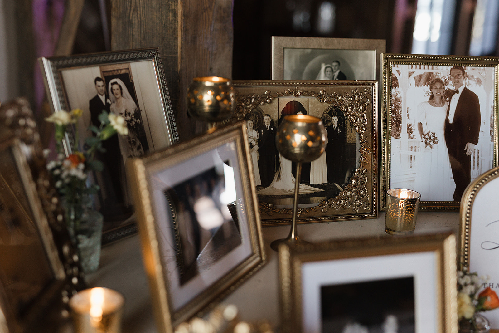 Wedding photos of guests as wedding reception decor