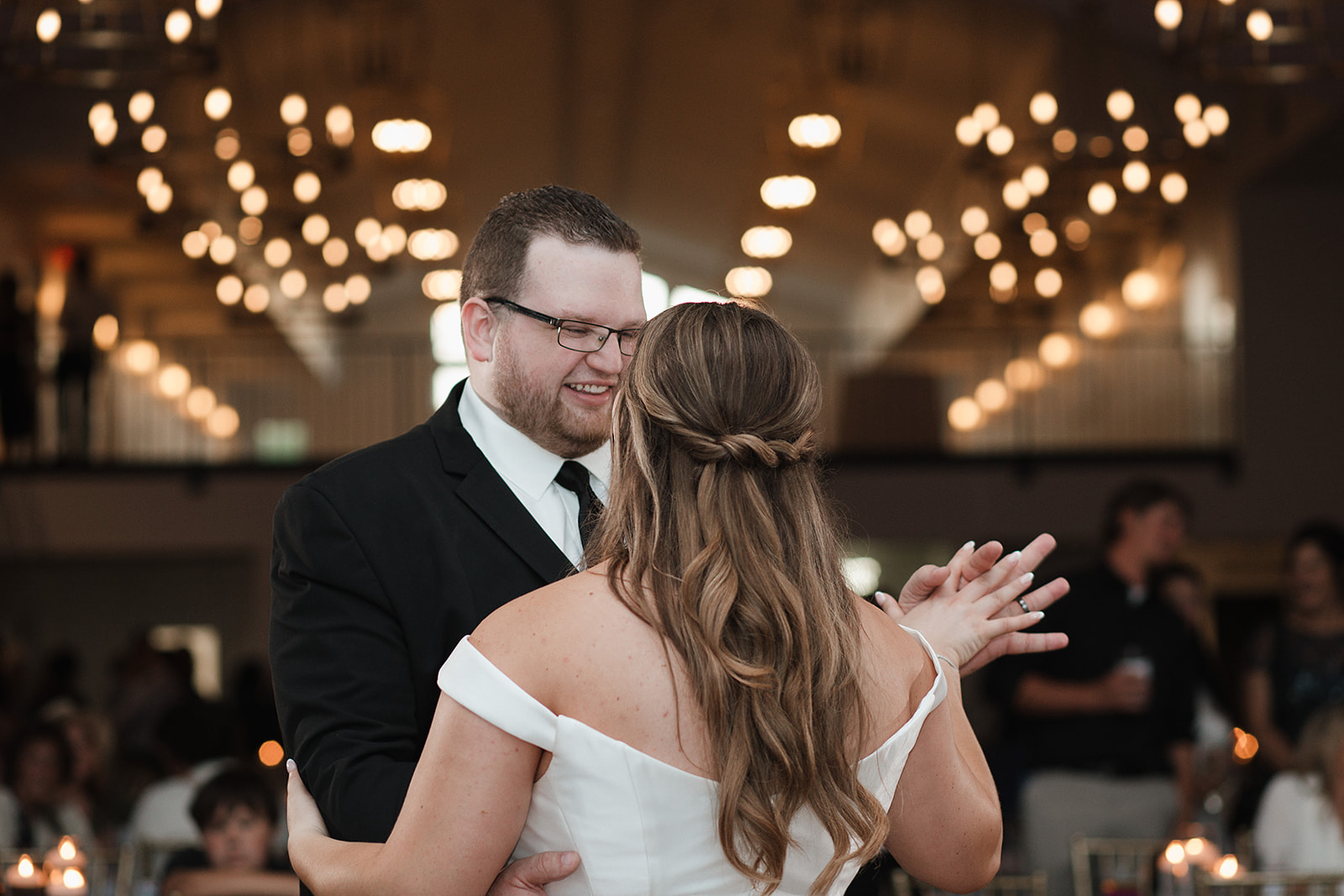 A bride and groom during their first dance