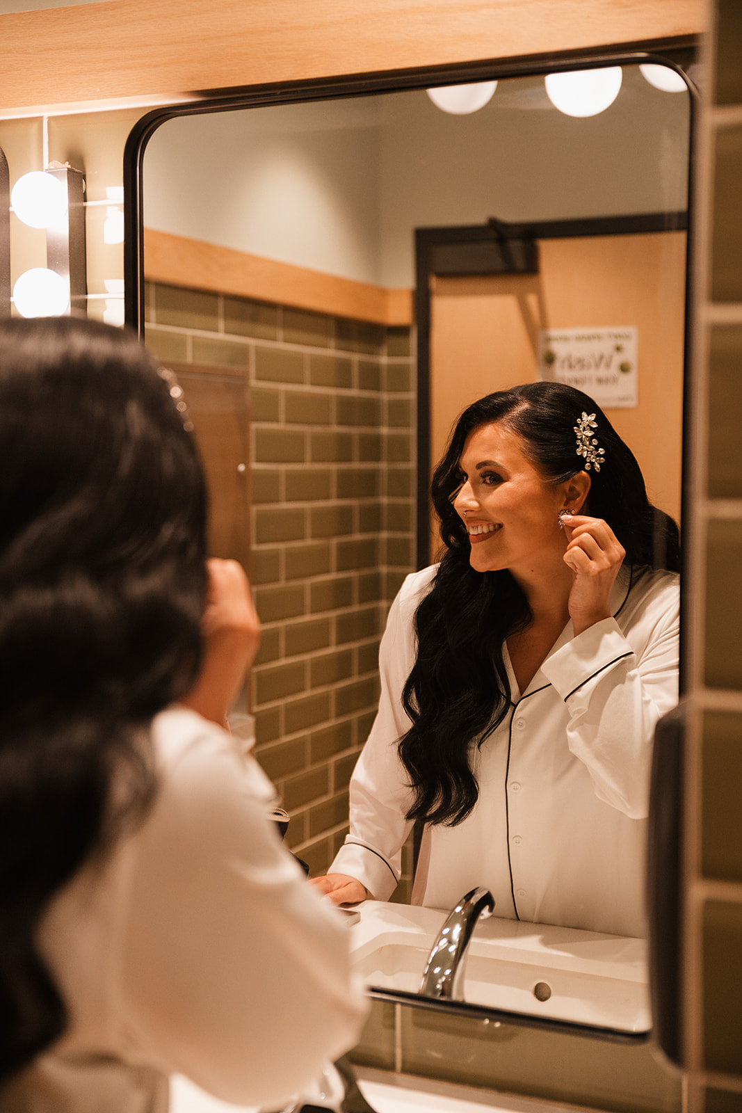 Bride looking in the mirror