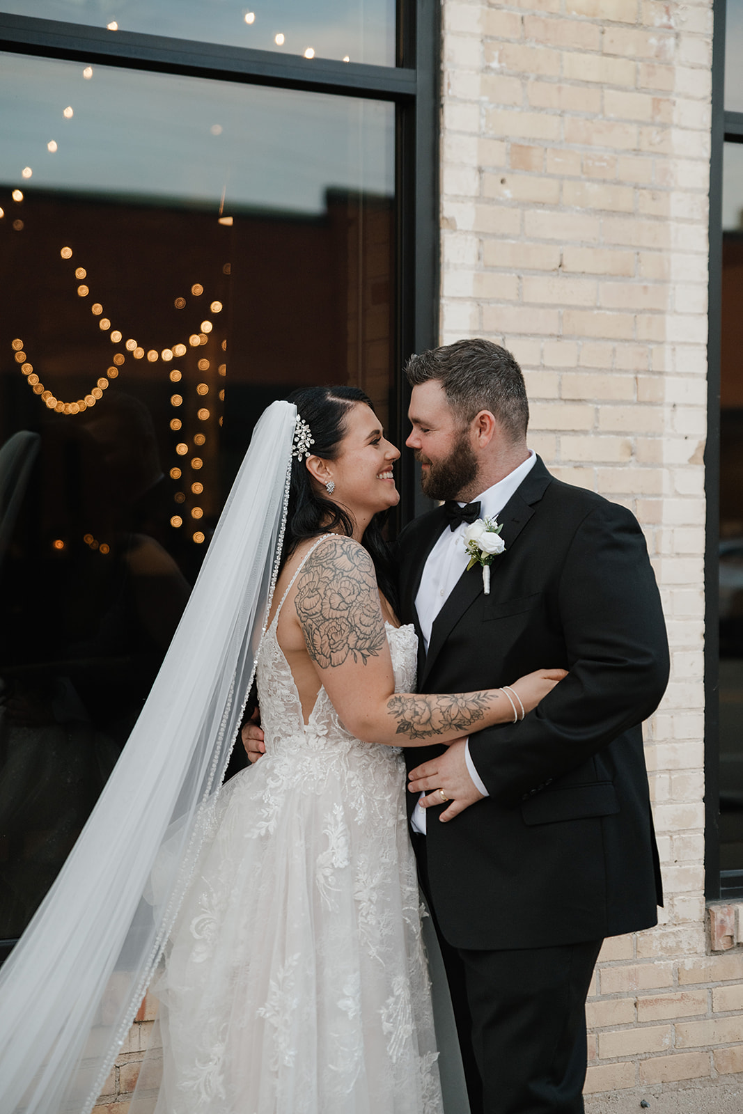 Couple embracing outside